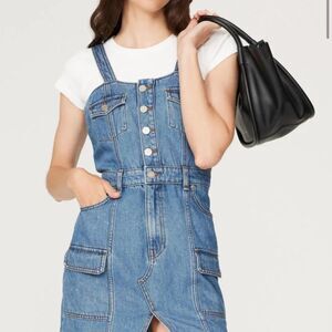 Hudson Denim Mini Dress Button Front Pinafore Y2K Utility Women's SZ Medium NWT